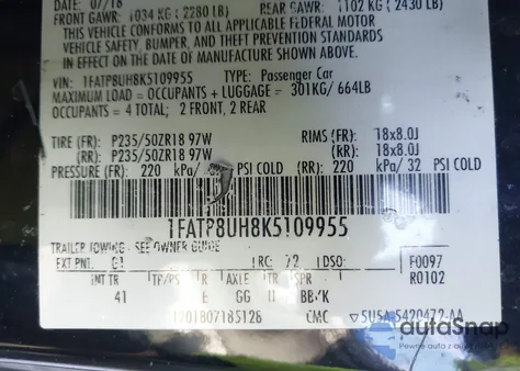 2019 Ford Mustang Ecoboost Premium from USA, damaged, VIN 1FATP8UH8K5109955